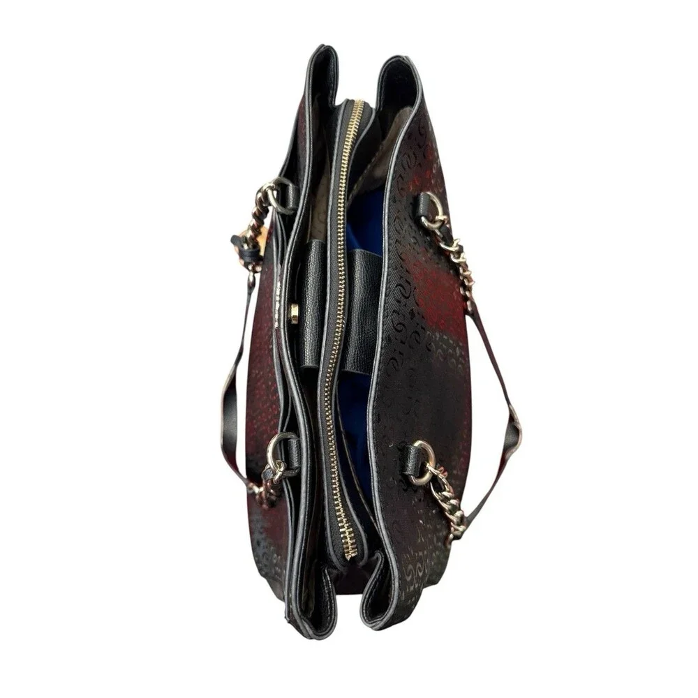 GUESS Black Tonal Logo Monogram Tote Gold Chain Shoulder Bag Charm Y2K